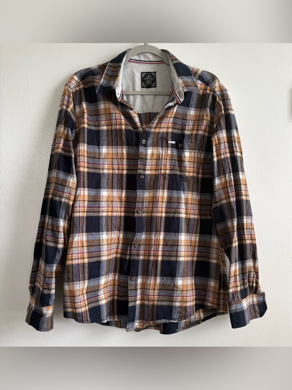Point Zero Gold Black Label Men’s L Plaid Long Sleeve Flannel Cotton Shirt
